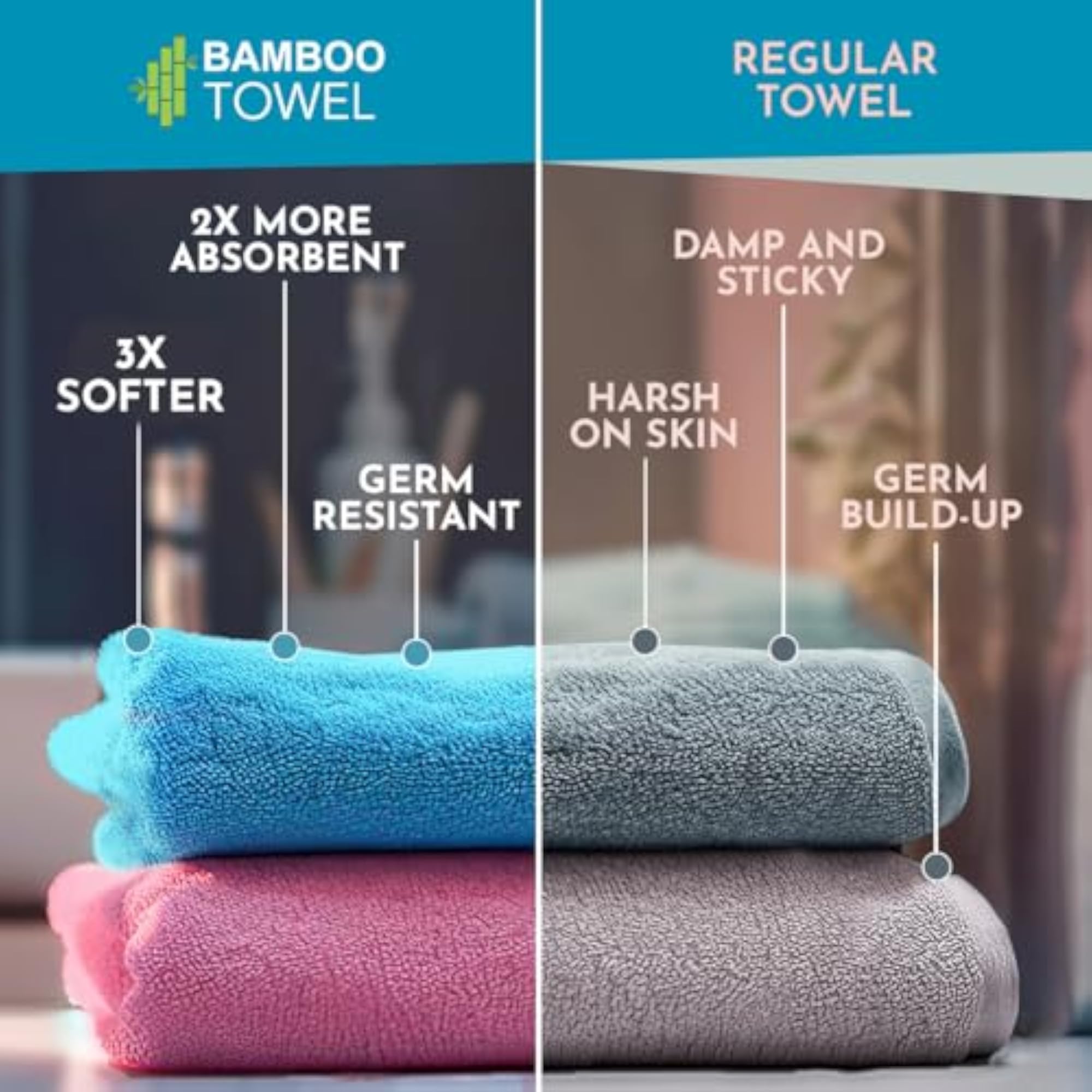 Pack of 3 Ultra Absorbent Bamboo Bath Towels